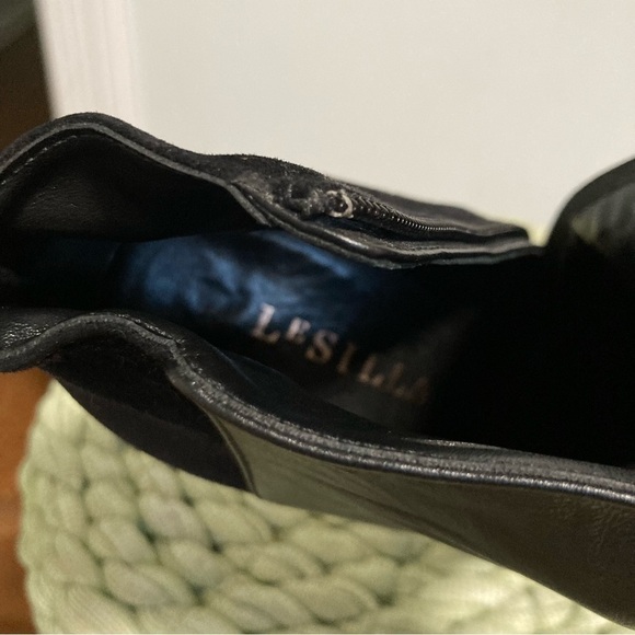 LE SILLA Black Leather/ Suede Point Toe Platform Stiletto Heel Ankle Boots - Picture 7 of 9